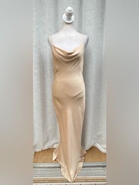 SHONAJOY blush smooth tan polyester maxi bias slip dress